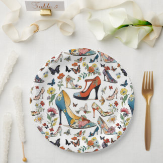 Assiettes En Carton Élégant Floral High Heel SHOOTS Fleurs Papillons