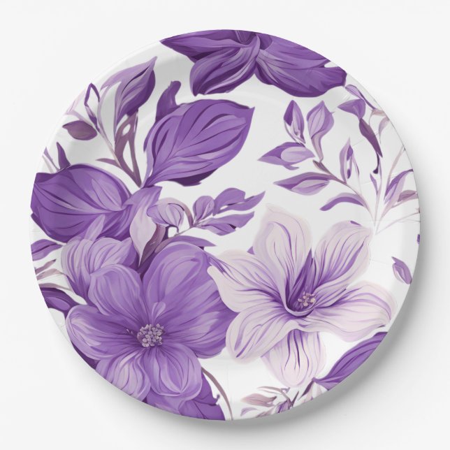 Assiettes En Carton Elegant floral pattern in purple tones (Devant)