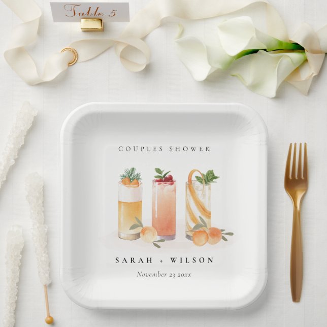 Assiettes En Carton Elégant Fruit Cocktail Couples Orange Douche (Mariage)