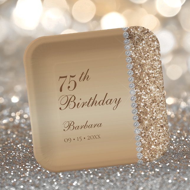Assiettes En Carton Elégant Gold 75e anniversaire (Créateur téléchargé)