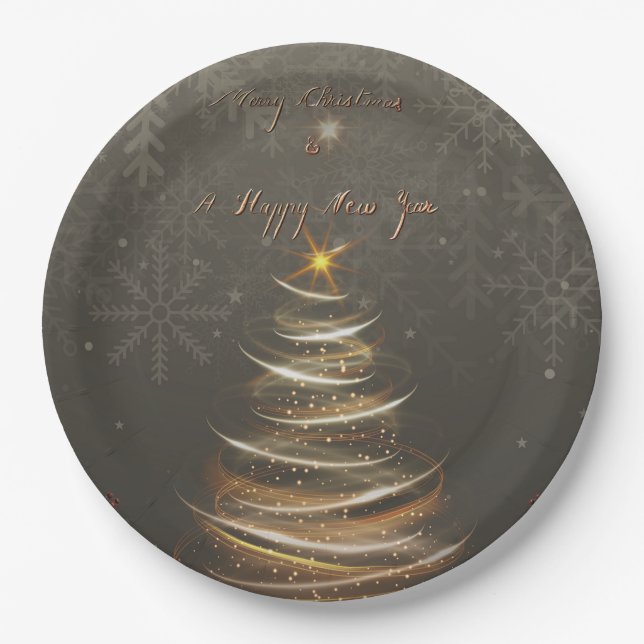 Assiettes En Carton  Elegant Gold  glow Christmas Tree (Devant)