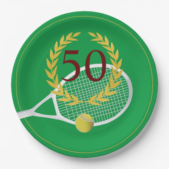 Assiettes En Carton Elégant Gold Green Tennis 50e anniversaire (Devant)