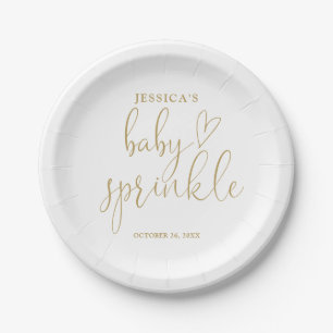 Assiettes En Carton Élégant Gold Heart Script Baby Sprinkle Douche