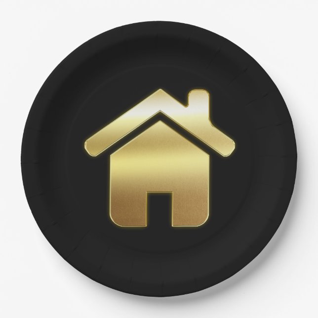 Assiettes En Carton Elegant Gold House Symbole Real Estate Design (Devant)