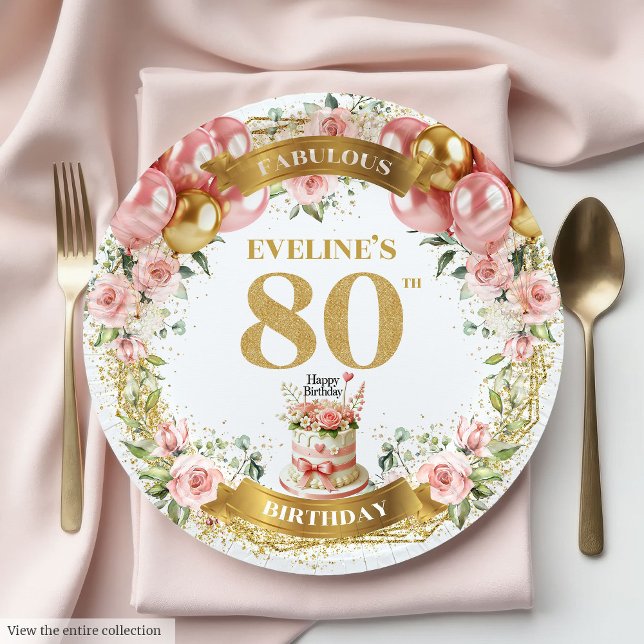 Assiettes En Carton Elégant Gold Numéro 80e Plaques d'anniversaire Boh (Elegant Gold Number 80th Boho Birthday Plates

)
