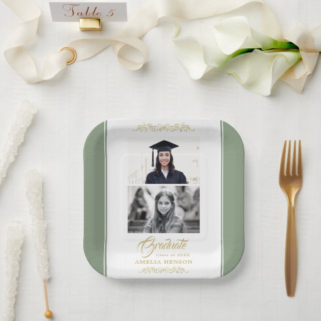 Assiettes En Carton Elégant Gold Ornament Graduation Party 2 Photo (Mariage)