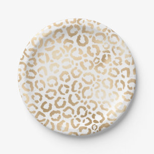 Assiettes En Carton Elegant Gold White Leopard Cheetah Animal Print