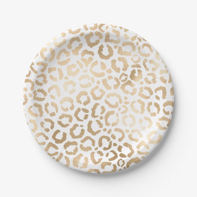 Assiettes En Carton Elegant Gold White Leopard Cheetah Animal Print (Devant)