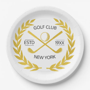 Assiettes En Carton Elégant Golf Club Gold Wreath personnalisé