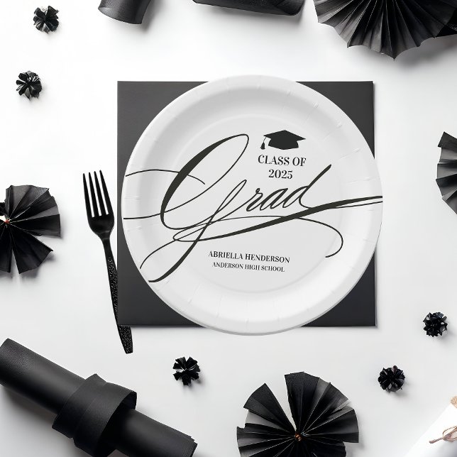 Assiettes En Carton Élégant grade de calligraphie (Elegant Custom Graduation Paper Plates)