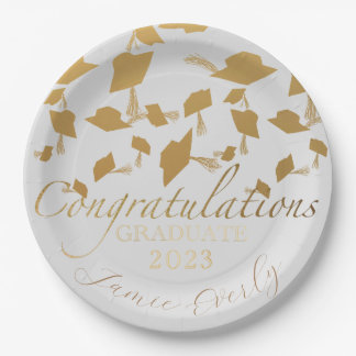 Assiettes En Carton Élégant Graduation Ombre Casquette Or Toss Plaque
