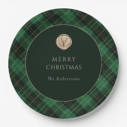 Assiettes En Carton Elegant Green Plaid Merry Christmas Holiday Party