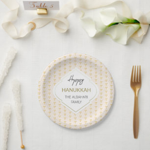 Assiettes En Carton Elégant Hanoukka Holiday Motif Gold