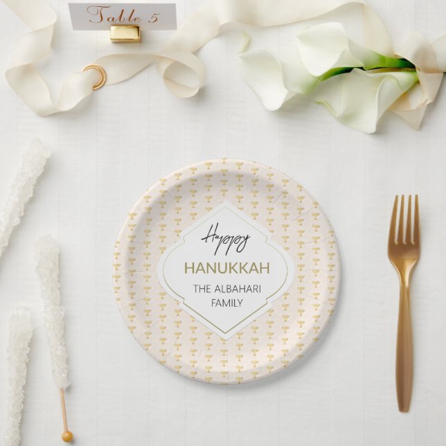 Assiettes En Carton Elégant Hanoukka Holiday Motif Gold (Mariage)