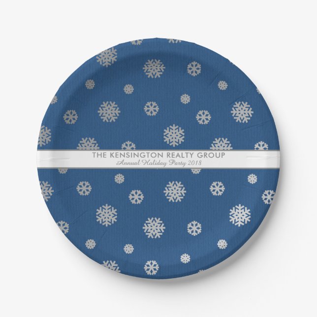 Assiettes En Carton Élégant hiver Silver Blue Snowflakes vacances (Devant)