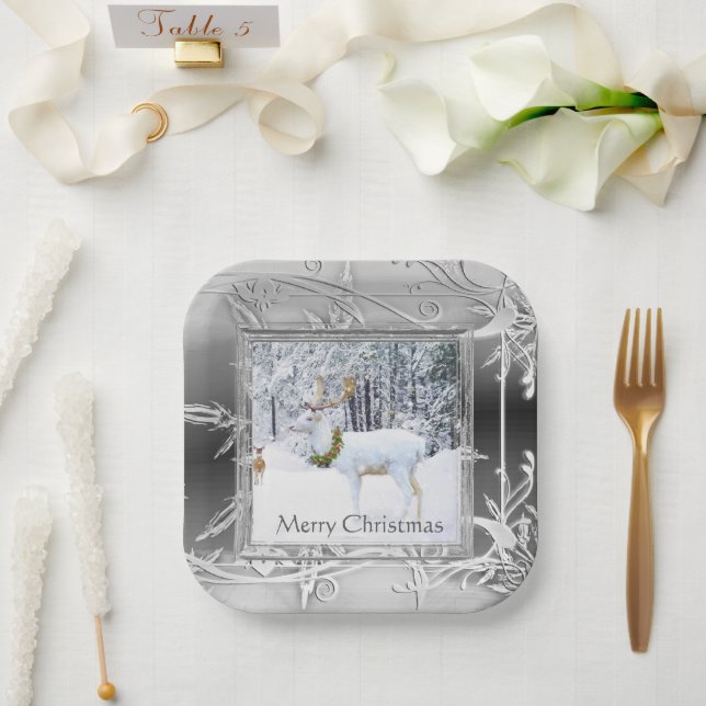Assiettes En Carton Élégant hiver Wonderland Noël Cerf (Mariage)