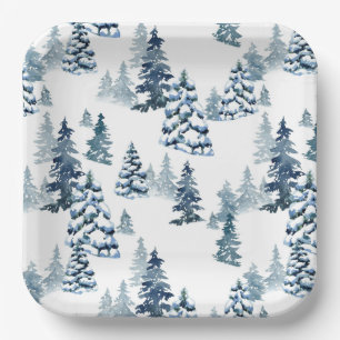 Assiettes En Carton Élégant hiver Woodland Snowy Fir Forest Noël