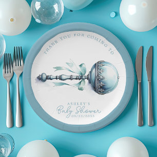 Assiettes En Carton Élégant hochet bleu bébé garçon Baby Shower