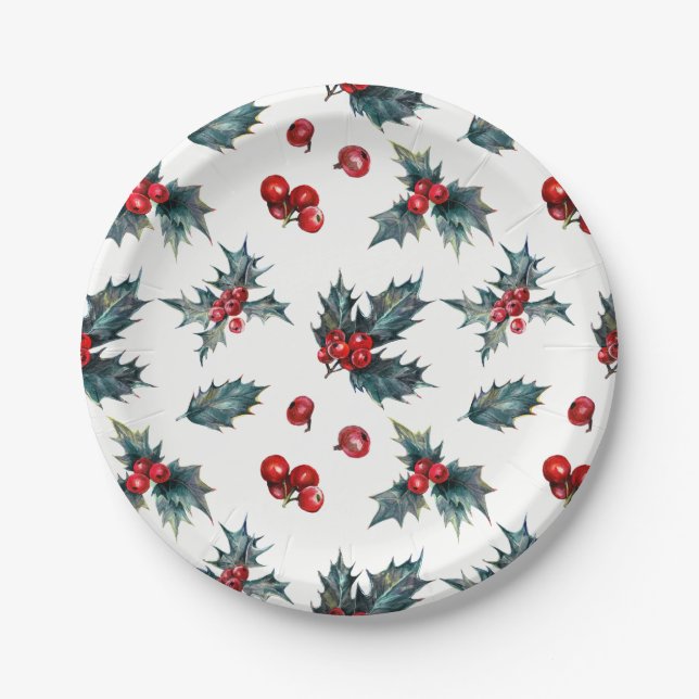 Assiettes En Carton Elégant Holly Berry Fête de Mariage d'hiver (Devant)