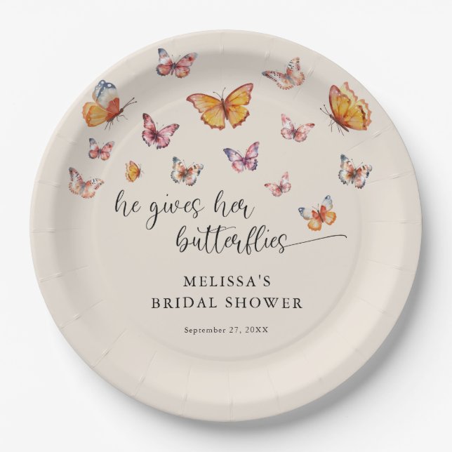 Assiettes En Carton Élégant, Il Me Donne Fête des mariées Aux Papillon (Devant)