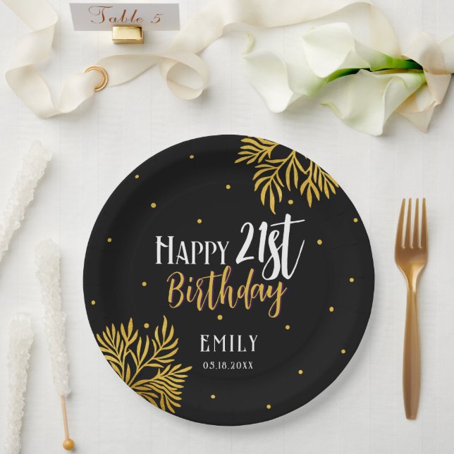 Assiettes En Carton Elégant Joyeux 21ème anniversaire Gold Foliage Par (Mariage)