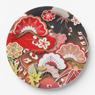 Assiettes En Carton Élégant Kimono d'automne japonais