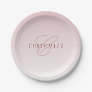 Assiettes En Carton Élégant lettrage et monogramme   Rose Ombre