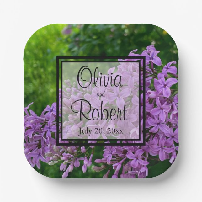 Assiettes En Carton Élégant Lilac lavande violet Mariage floral (Recto)