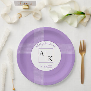 Assiettes En Carton Élégant Lilac Violet Tartan Monogramme