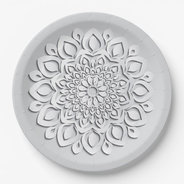 Assiettes En Carton Elégant Livre blanc Coupe Mandala (Devant)