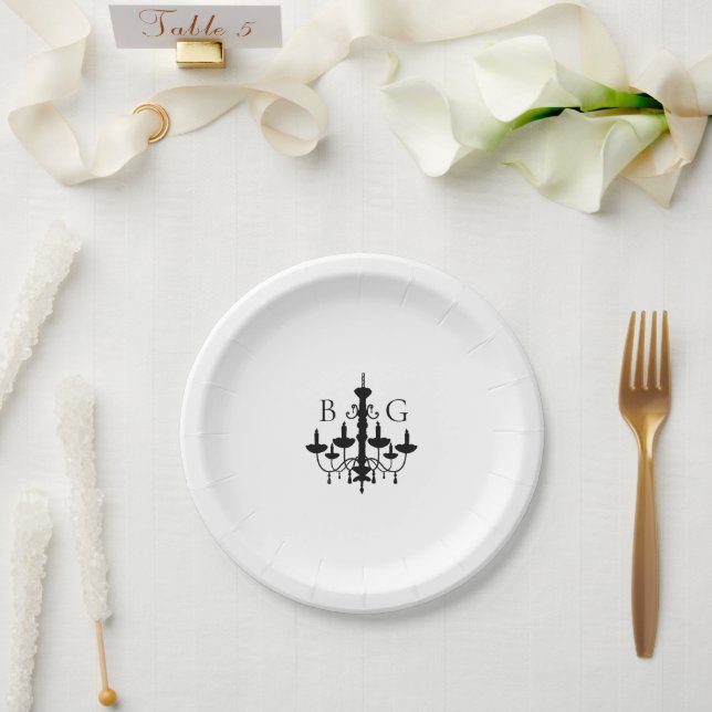 Assiettes En Carton Élégant lustre noir blanc Mariage (Mariage)