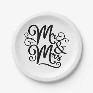 Assiettes En Carton Élégant M. & Mme Mariage vient de se marier Noir B