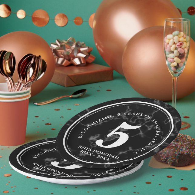 Assiettes En Carton Élégant marbre noir 5 ans de travail Anniversaire (Multi)