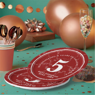 Assiettes En Carton Élégant marbre rouge 5 ans de travail Anniversaire