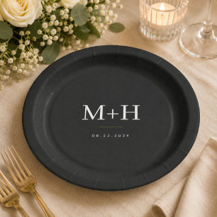Assiettes En Carton Élégant Mariage Black and Gold
