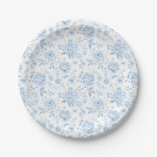 Assiettes En Carton Élégant Mariage classique Floral Porcelaine Bleue