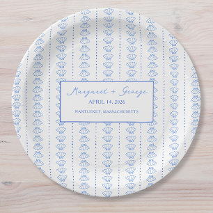 Assiettes En Carton Elégant Mariage côtier marin bleu