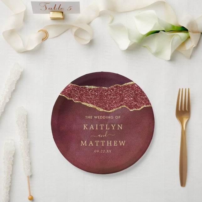 Assiettes En Carton Élégant Mariage d'âge de Bourgogne et d'or (Mariage)
