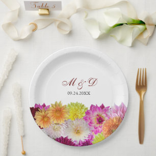 Assiettes En Carton Élégant Mariage Dahlia Florals