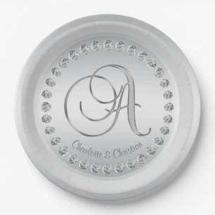 Assiettes En Carton Élégant Mariage d'argent diamant personnalisé
