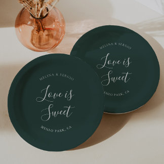 Assiettes En Carton Élégant Mariage de calligraphie minimaliste vert