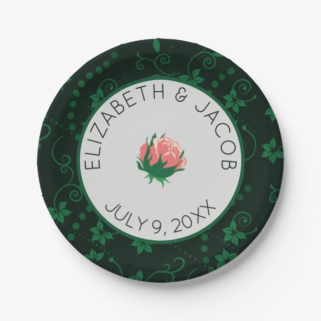 Assiettes En Carton Élégant Mariage de Camellia Rose (Devant)