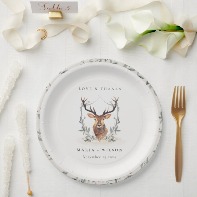 Assiettes En Carton Élégant Mariage de crête florale de cerf mou (Mariage)