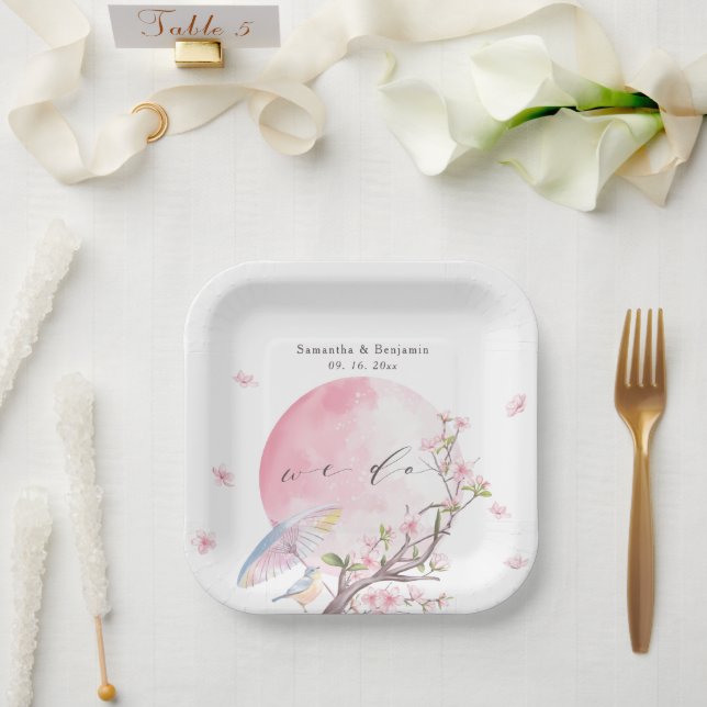 Assiettes En Carton Élégant Mariage de fleurs de cerisier (Mariage)