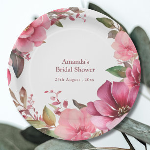 Assiettes En Carton Élégant Mariage de fleurs rose Boho