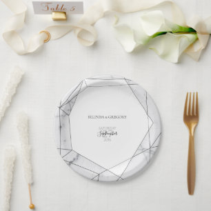 Assiettes En Carton Élégant Mariage de marbre géométrique