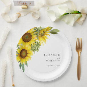 Assiettes En Carton Elégant Mariage de tournesol aquarelle Floral Auto