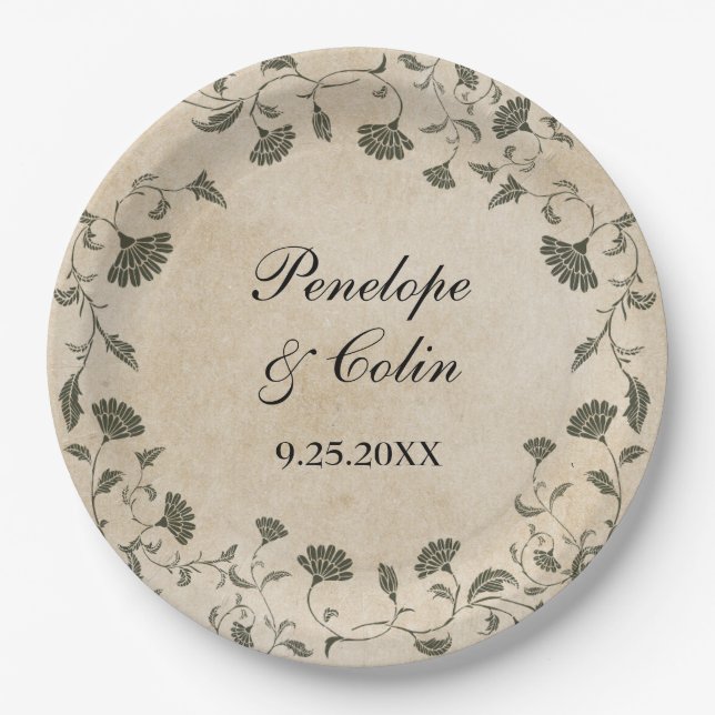 Assiettes En Carton Élégant Mariage des noms de chambre de mariée Vint (Devant)