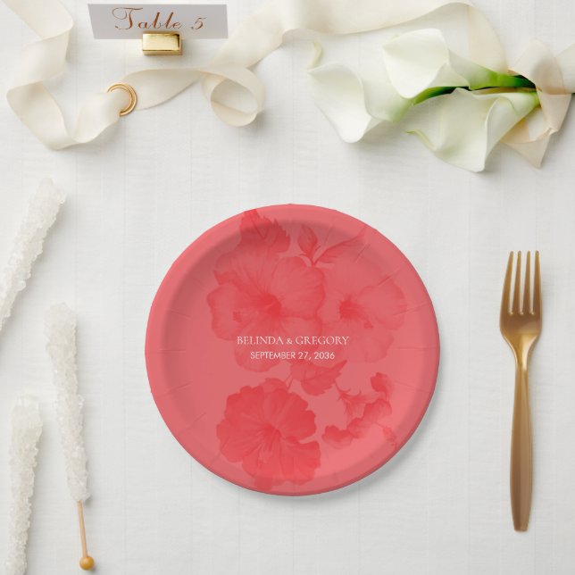 Assiettes En Carton Elégant Mariage d'hibiscus aquarelle (Mariage)