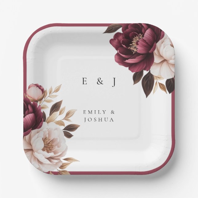 Assiettes En Carton Élégant Mariage d'or de Bourgogne (Recto)